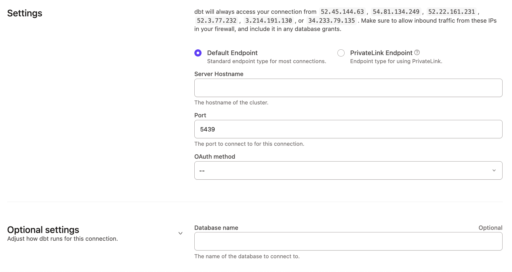 Configuring a Redshift connection Configuring a Redshift connection